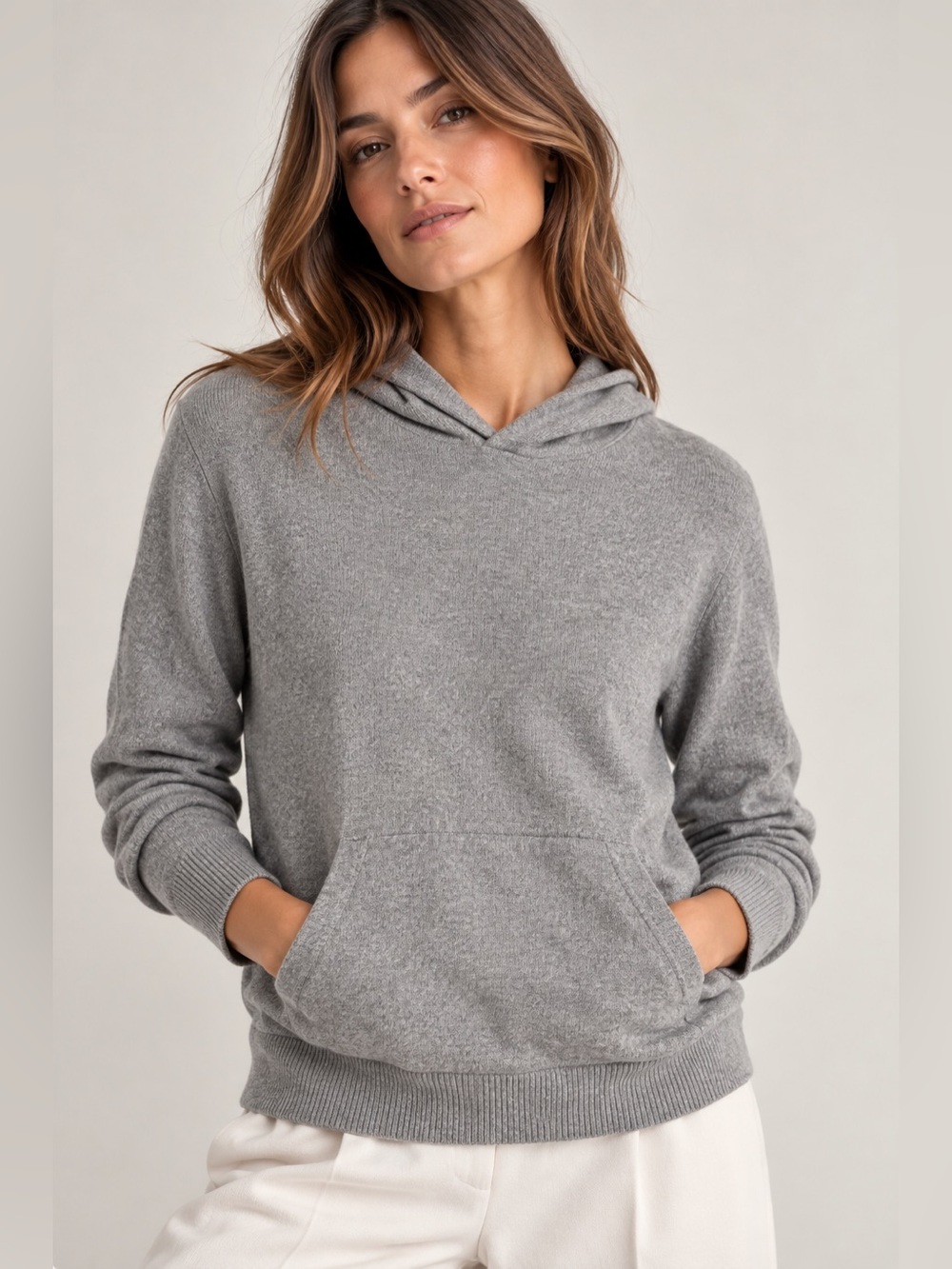REISS Cashmere Blend Knit Hoodie Sweater Gray Size M